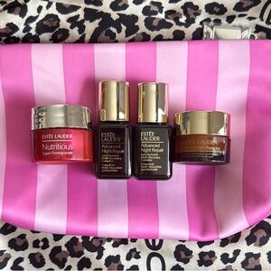 Estee Lauder Skincare Set with Pink Striped Bag